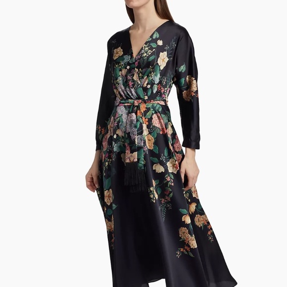 👗👗Teri Jon Floral Dress Size 10 Long Sleeve Black Multicolor - Picture 2 of 10